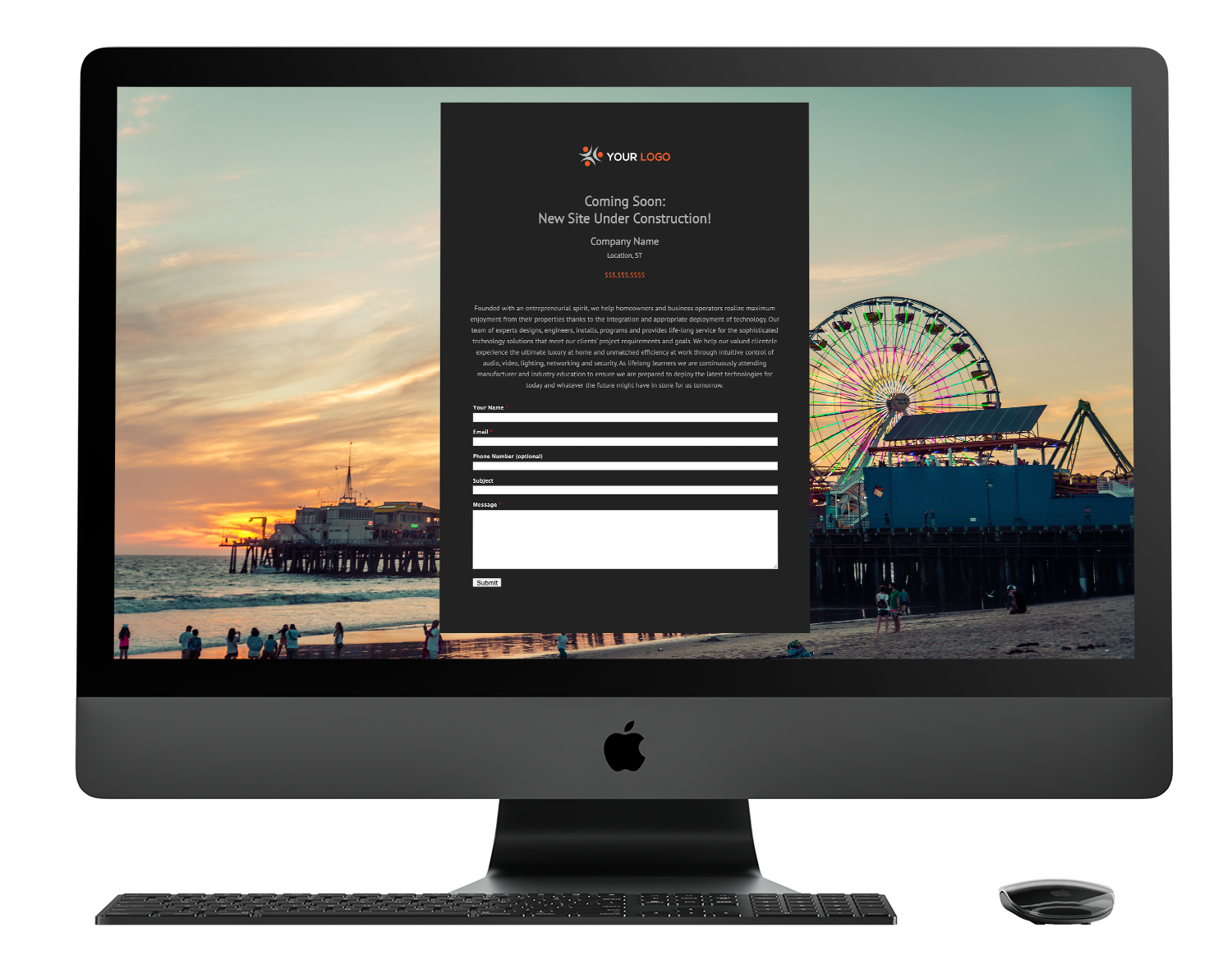 computer mockup with venus landing page